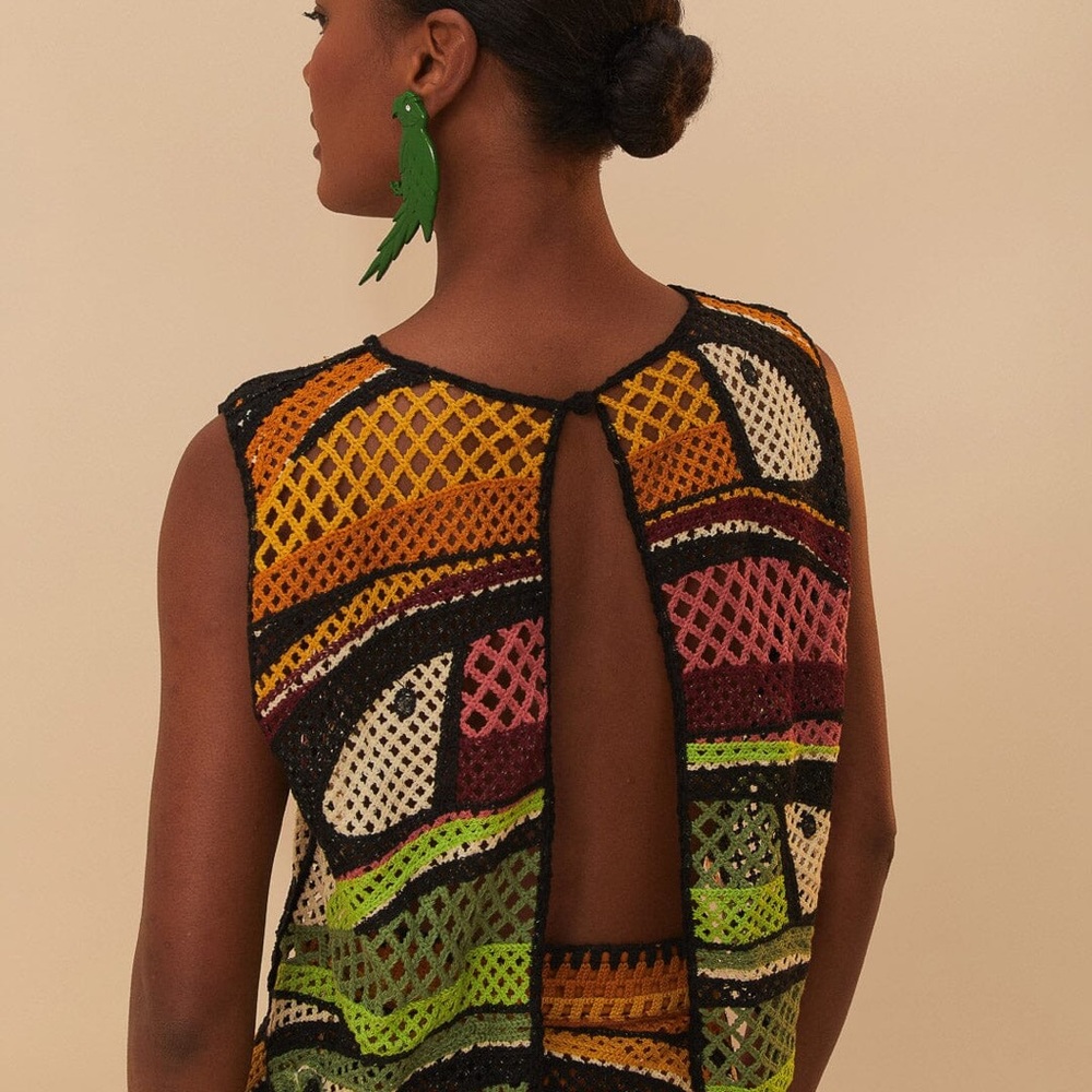 NWT Farm Rio Multicolor Toucan Tree Crochet Top - Picture 3 of 4